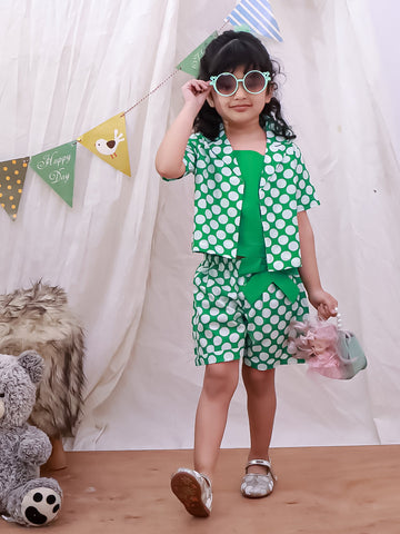 Kid One Polka Print Shorts With Top Green