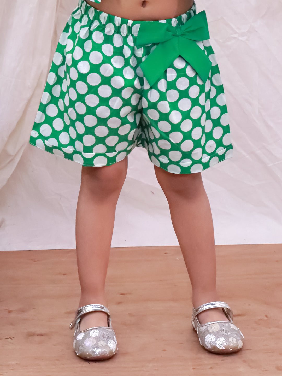 Kid One Polka Print Shorts With Top Green