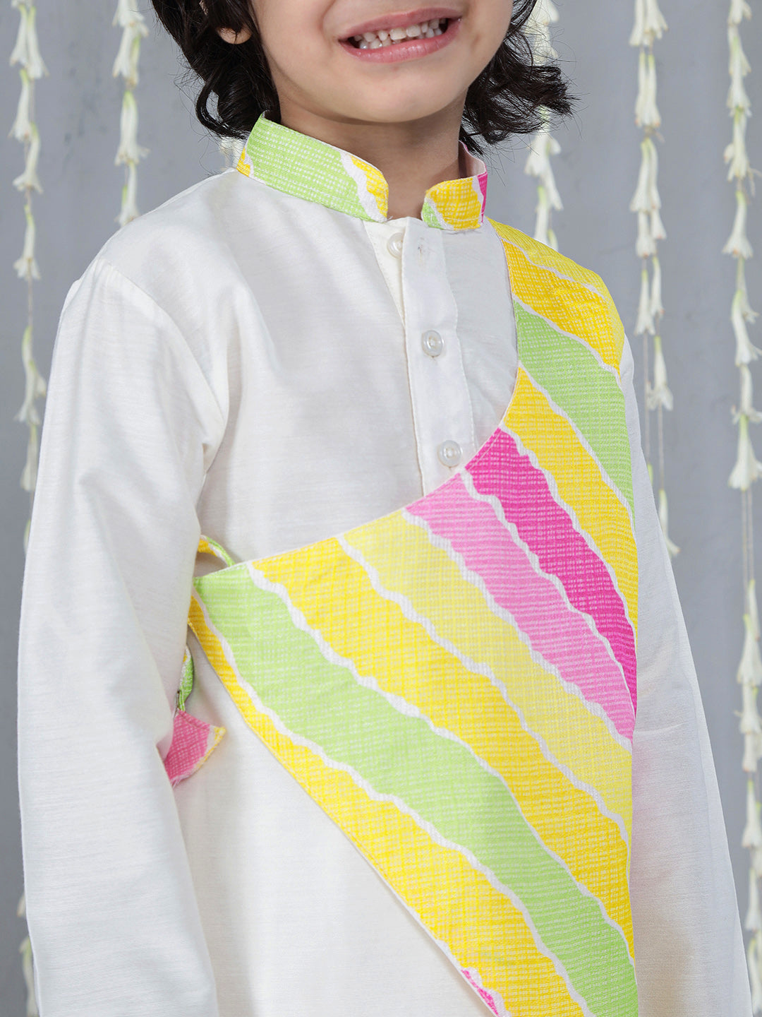 Kid One Attached Jacket Kurta Dhoti White