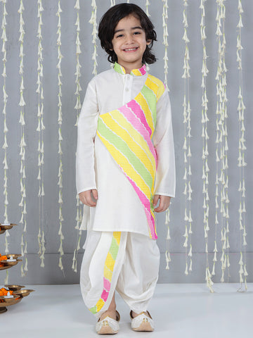 Kid One Attached Jacket Kurta Dhoti White