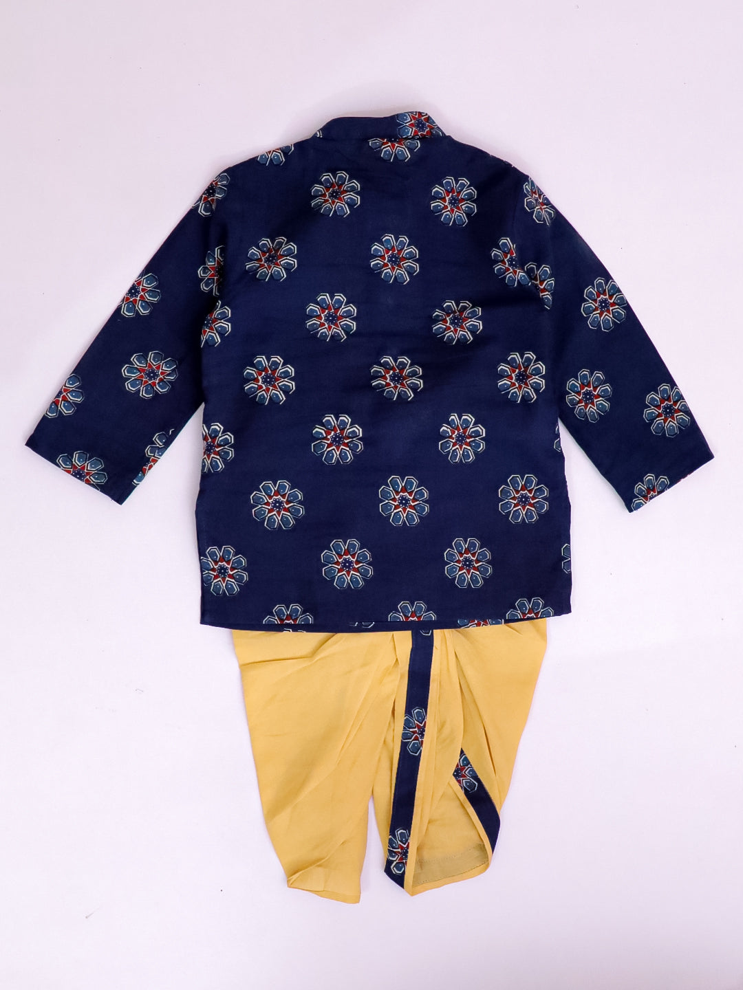 Kid One Infant Mirror Work Cotton Embroidered Kurta With Dhoti For Boys Blue
