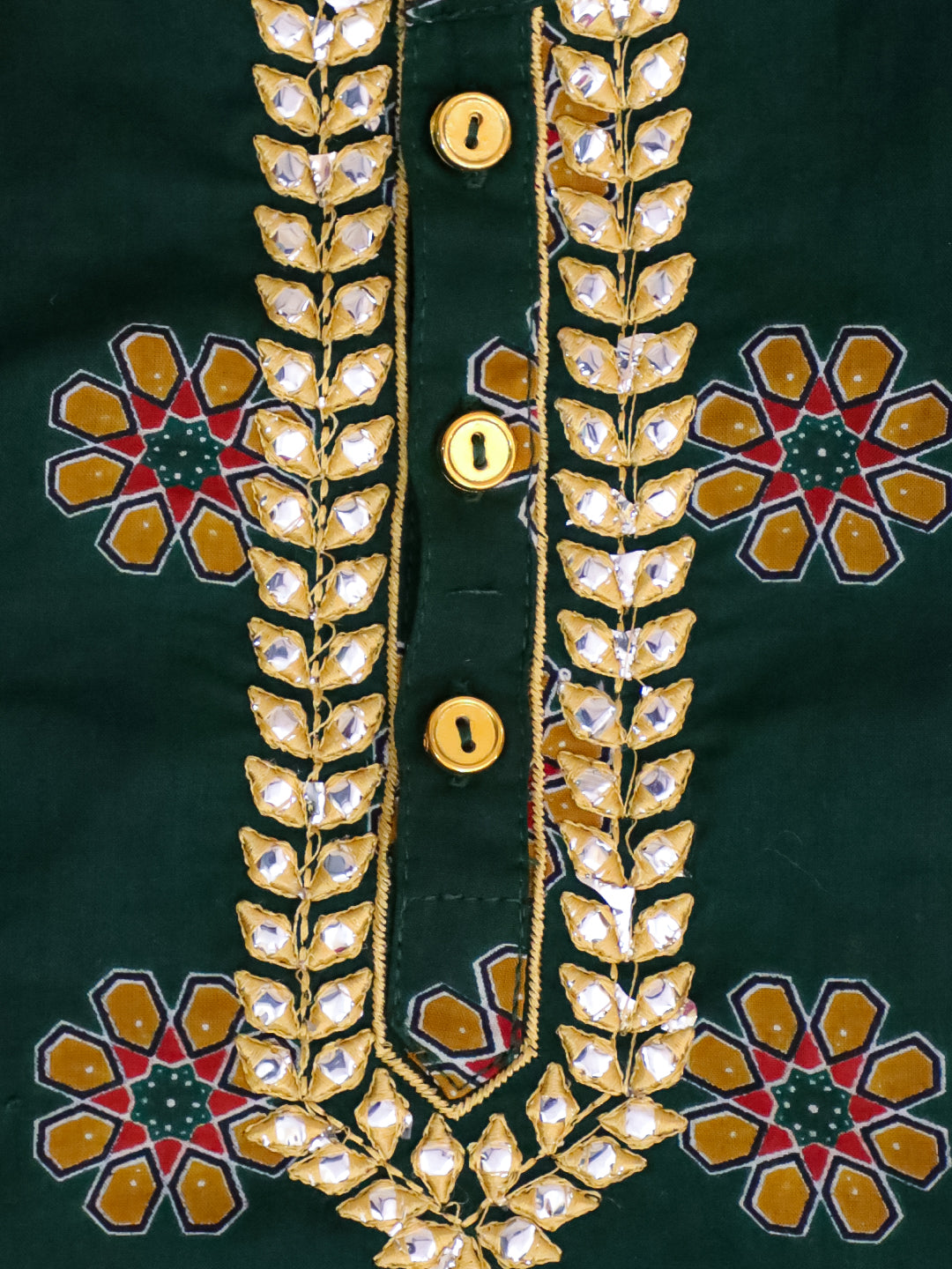 Kid One Infant Mirror Work Cotton Embroidered Kurta With Dhoti For Boys Green