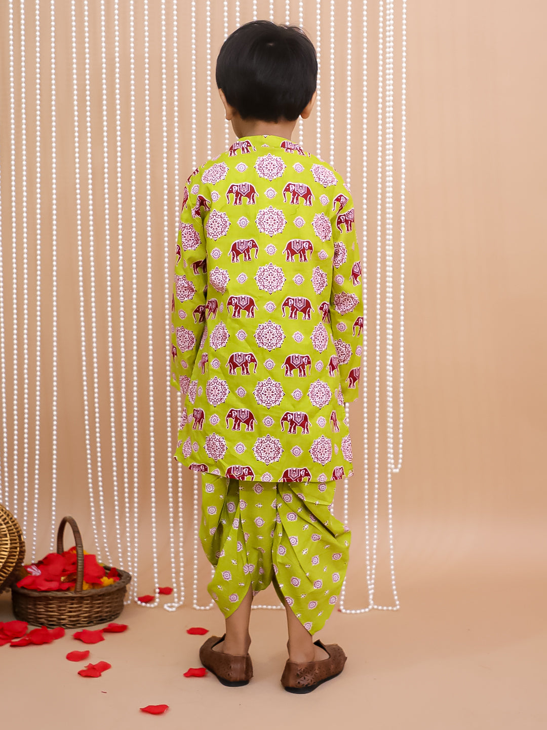 Kid One Elephant Print Kurta Dhoti Set For Boys Green