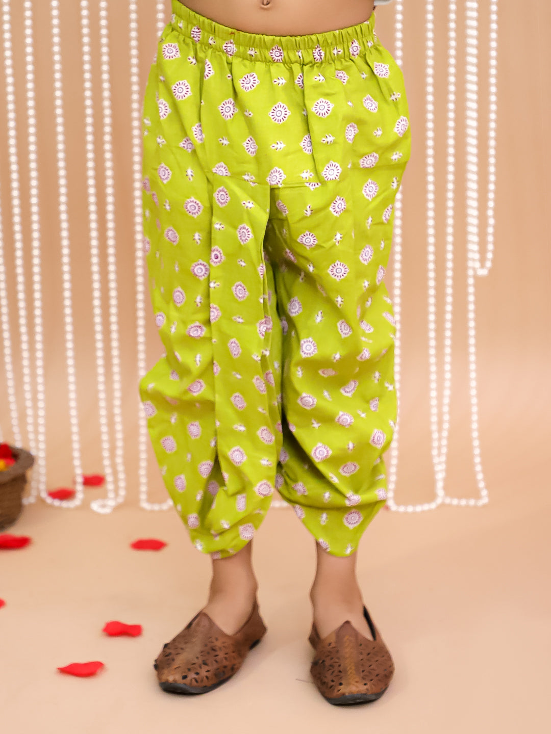 Kid One Elephant Print Kurta Dhoti Set For Boys Green