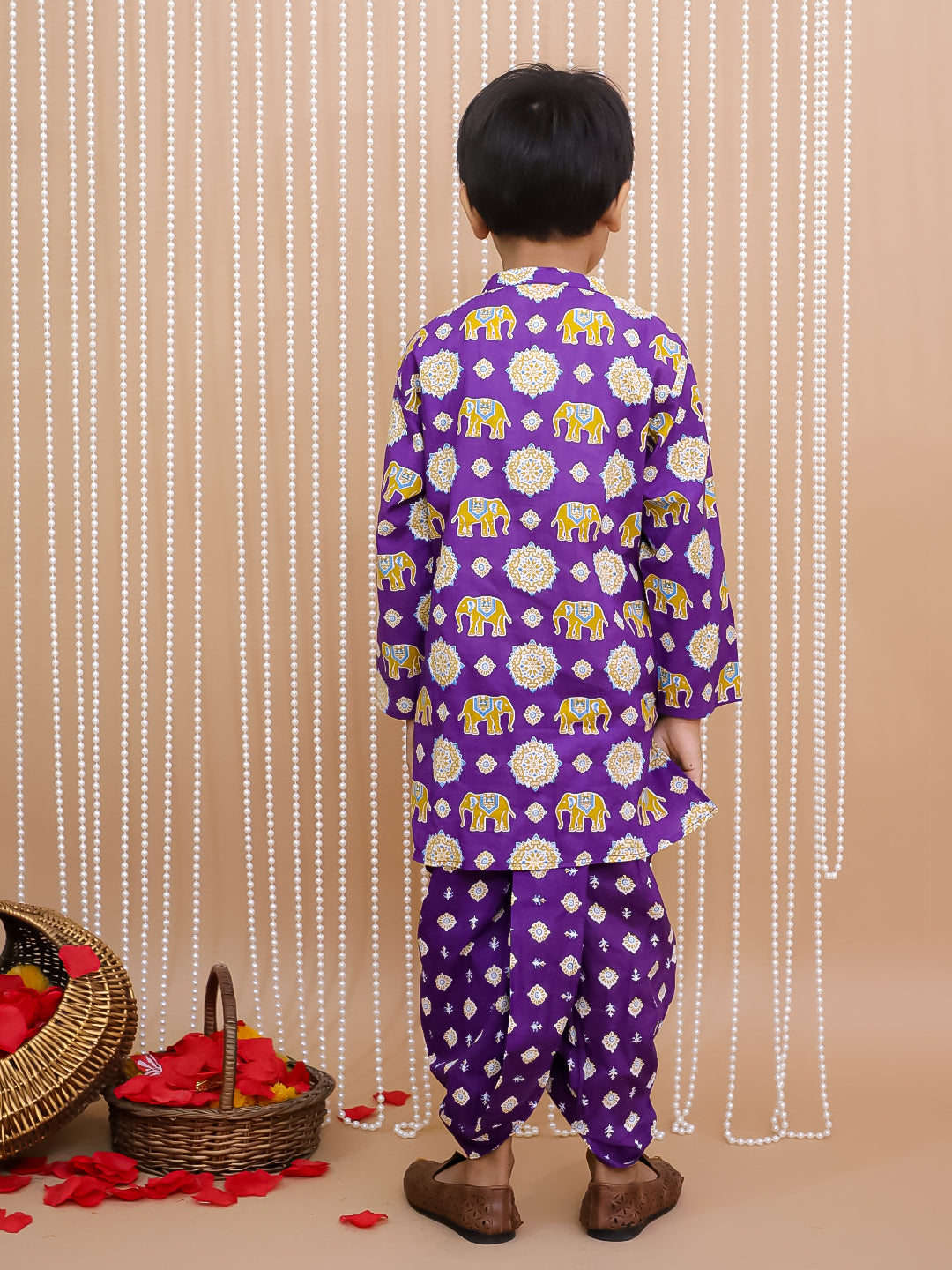 Kid One Elephant Print Kurta Dhoti Set For Boys Purple