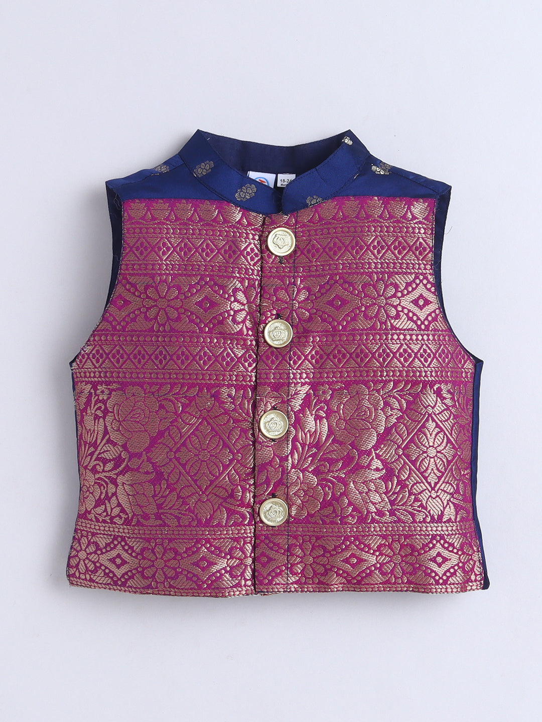 Kid One Jacquard Jacket Dhoti Set For Boys Navy