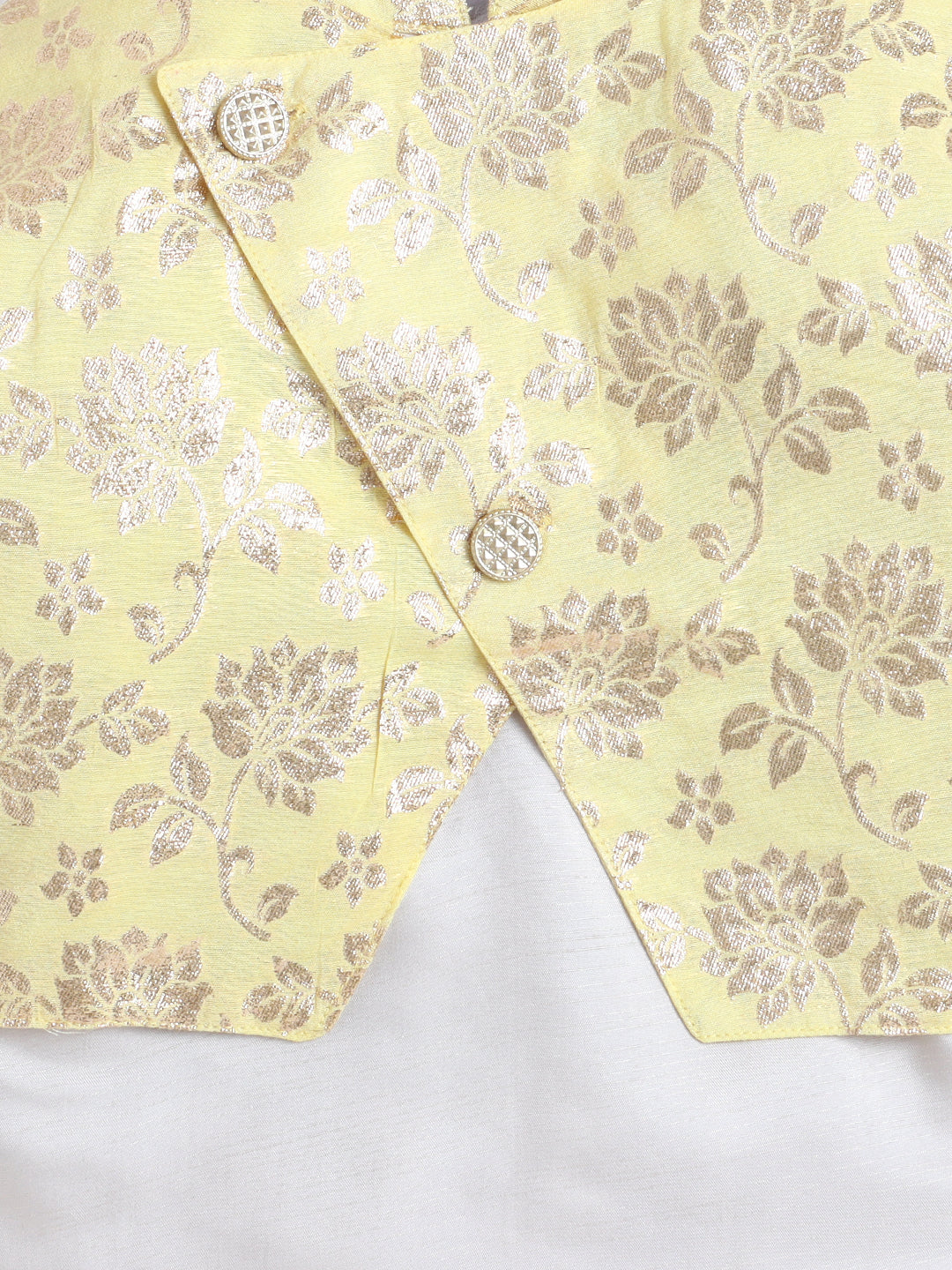 Kid One Infants Jacquard Kurta Dhoti With Attached Jacket Set For Boys Yellow