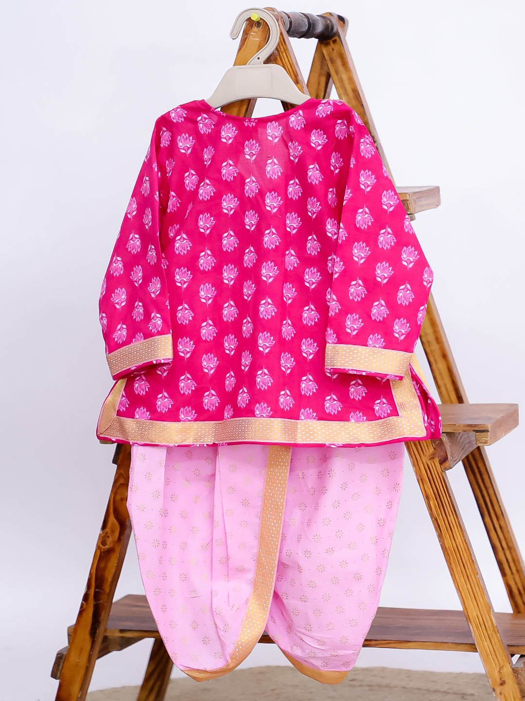 Kid One Pure Cotton Anghrakha Kurta Dhoti Sets For Boys Pink