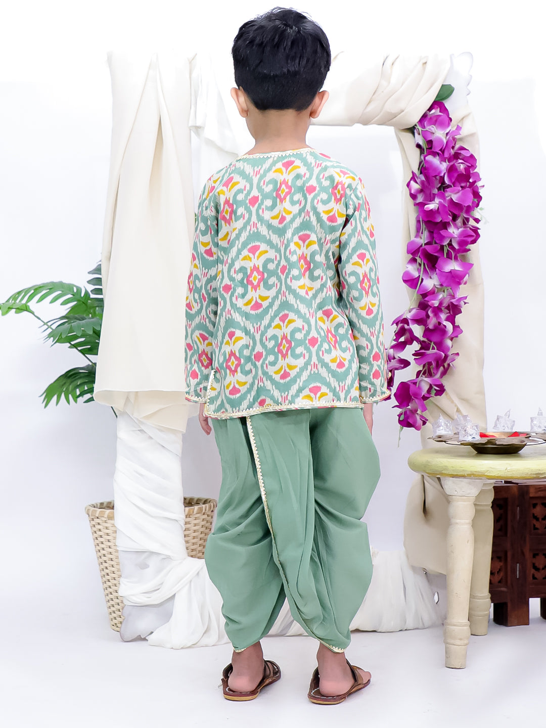 Kid One Printed Kurta Dhoti Set For Boys Green