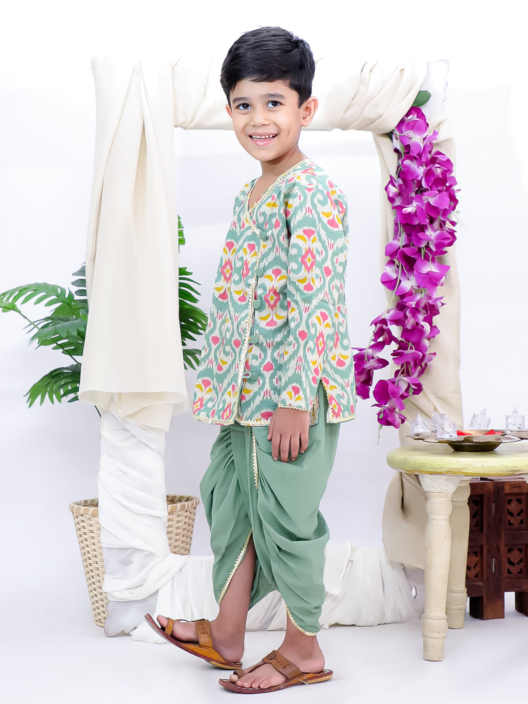 Kid One Printed Kurta Dhoti Set For Boys Green
