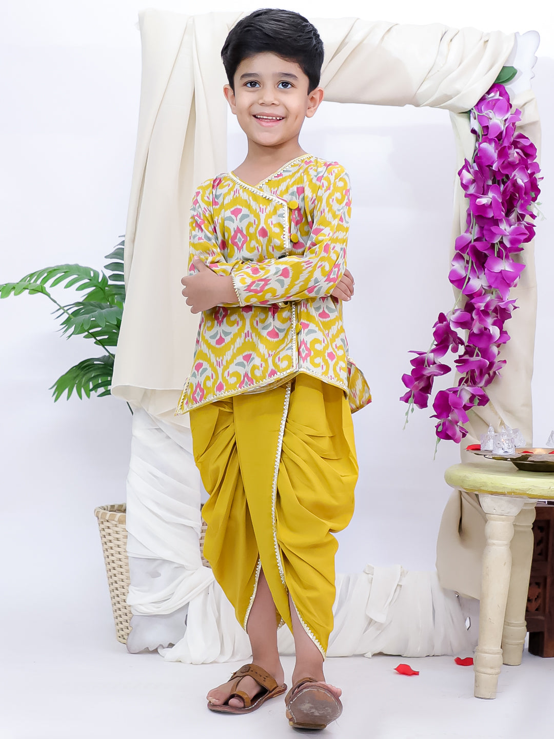 Kid One Printed Kurta Dhoti Set For Boys Yellow