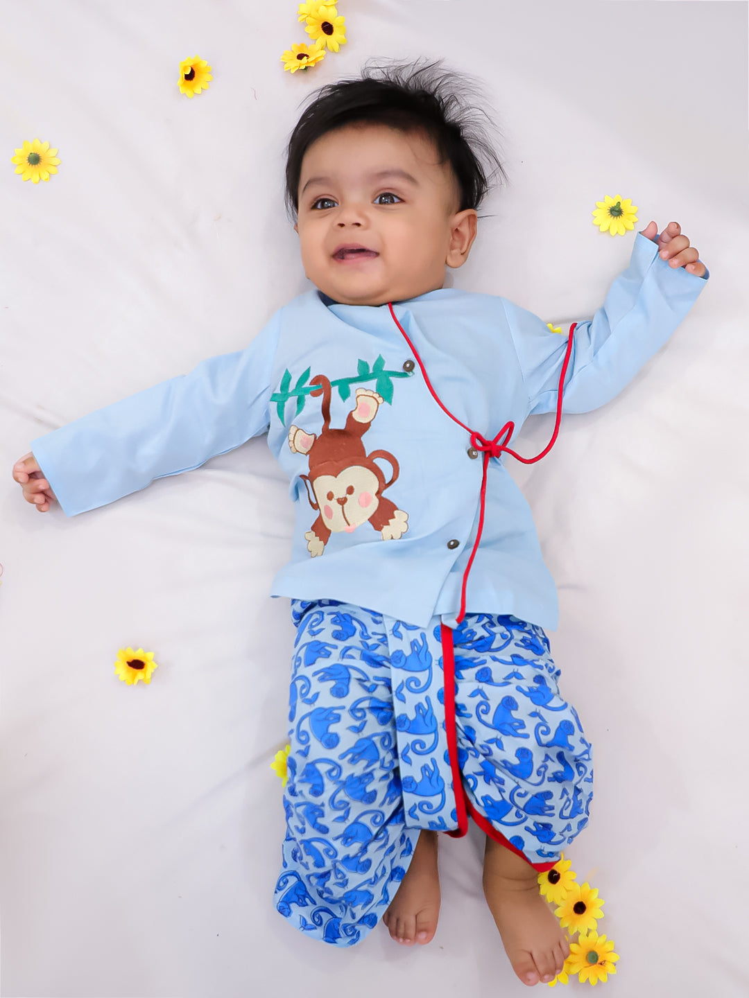 Kid1 Badmash Bandar Kurta Dhoti Set For Boys Blue