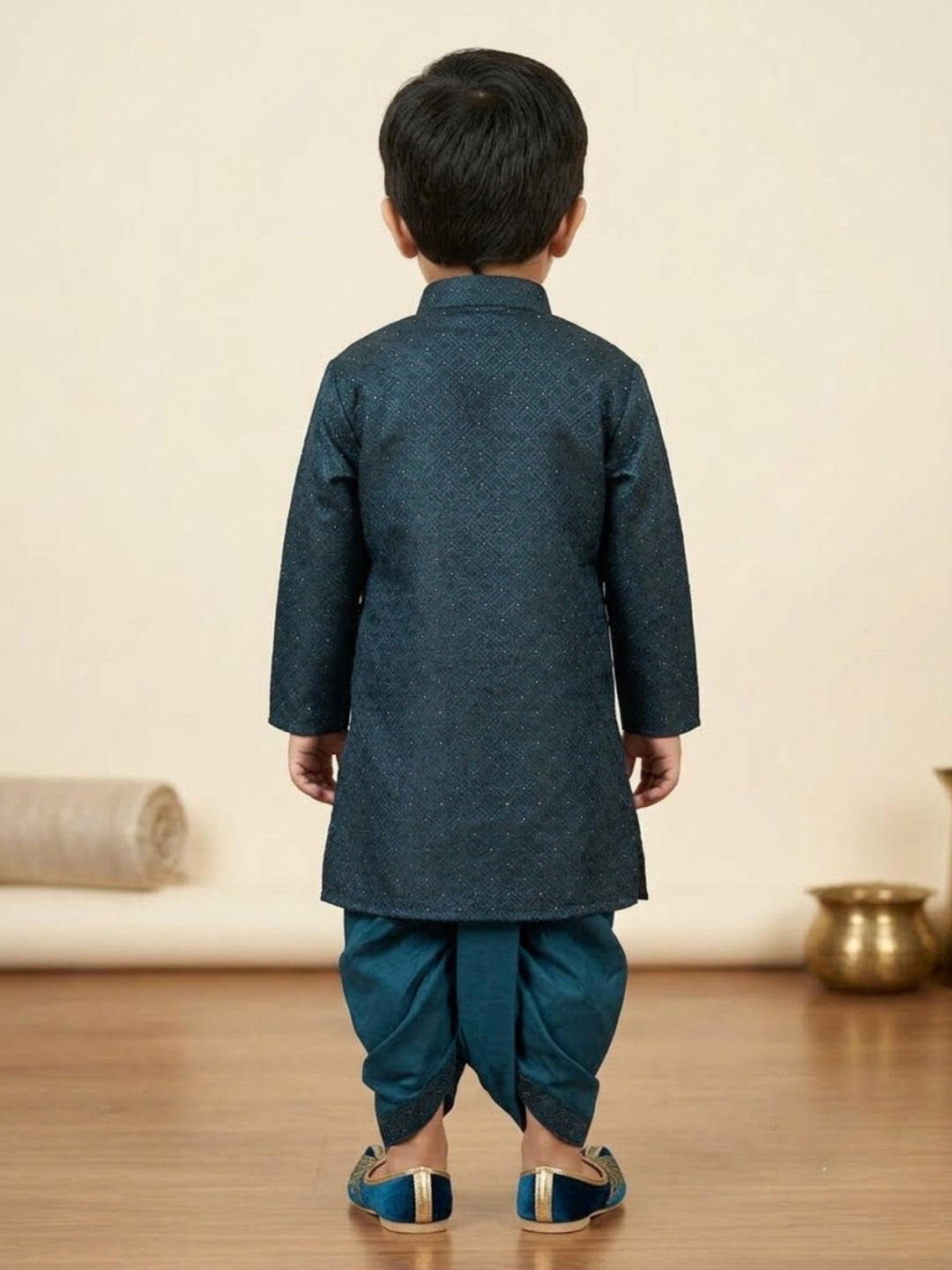 Kid One Festive Embroidered Kurta Dhoti Set For Boys Green