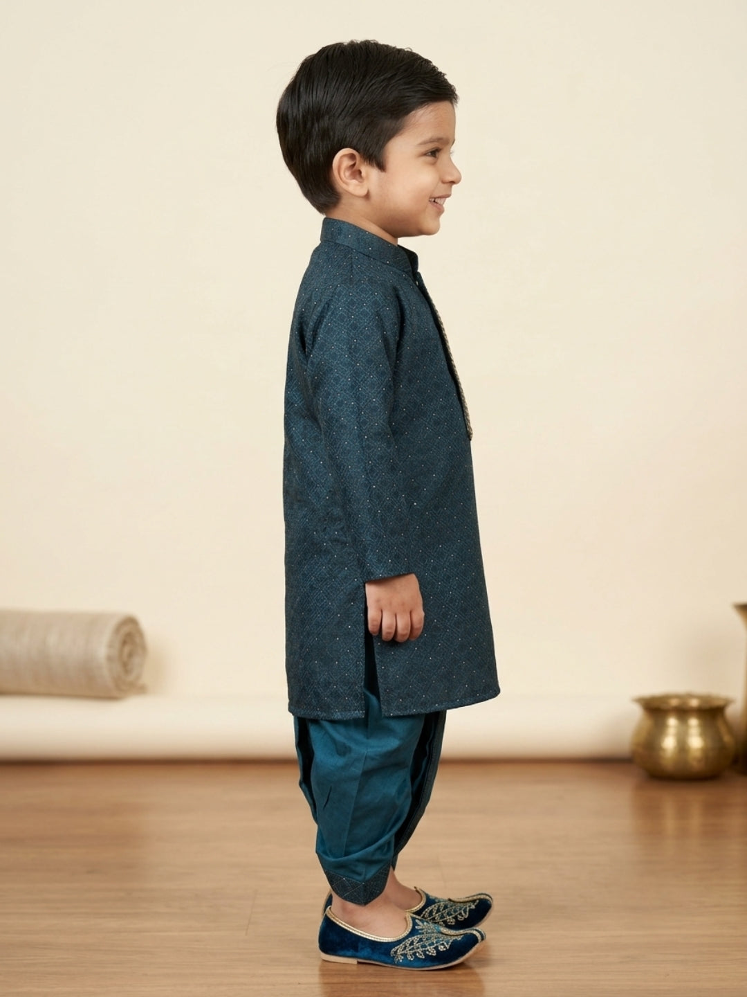 Kid One Festive Embroidered Kurta Dhoti Set For Boys Green