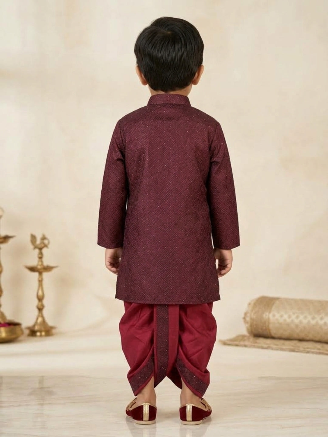 Kid One Festive Embroidered Kurta Dhoti Set For Boys Wine