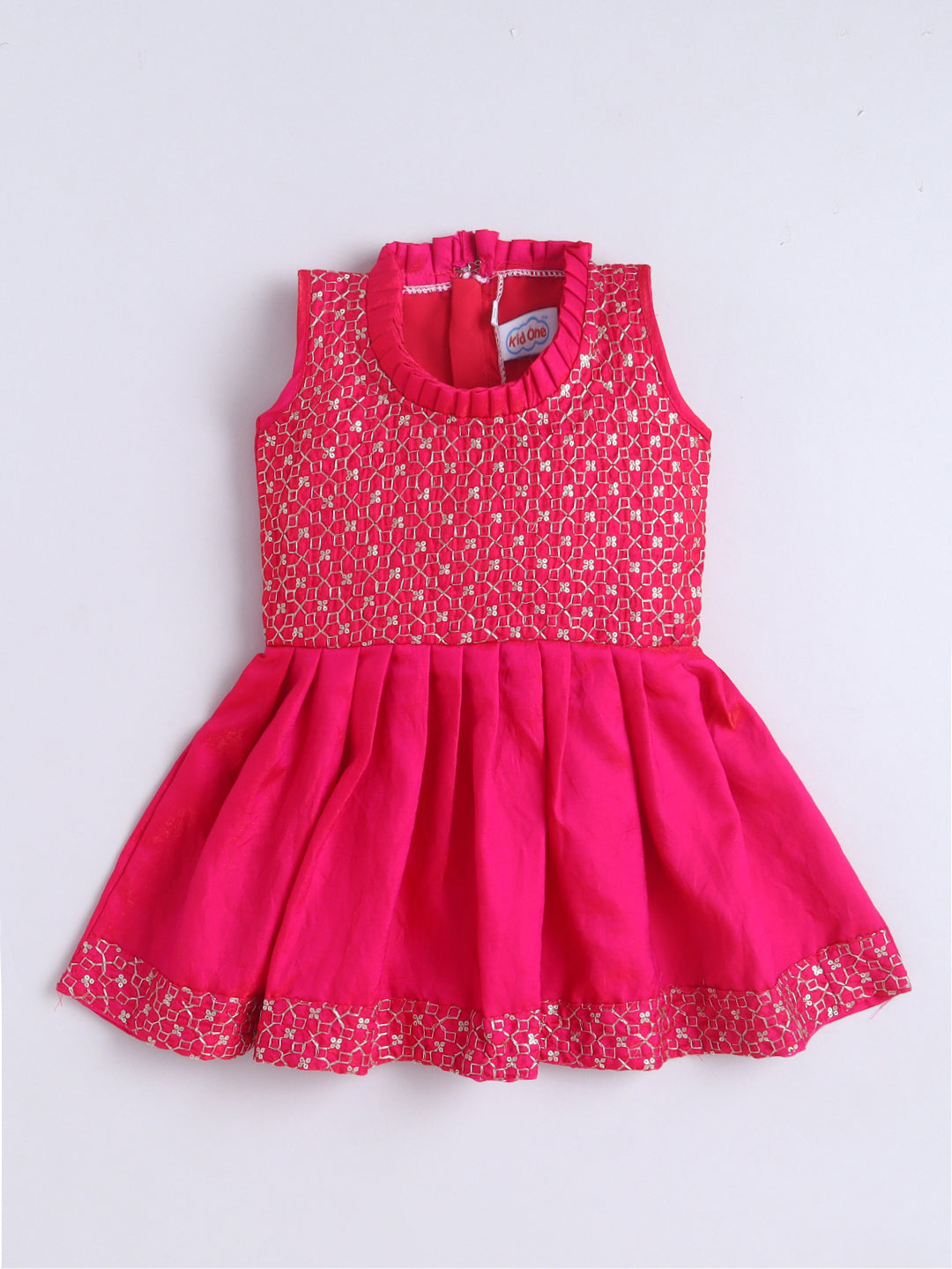Kid One Anmol Nytara Sleeveless Embroidered Peplum Kurti With Dhoti Set Pink