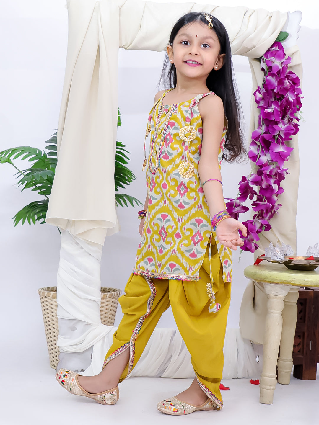 Kid One Cotton Kurti With Dhoti Set For Girls Yellow