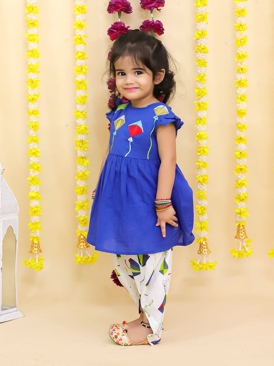 Kid One Kite Embroidered Kurti Dhoti Set For Girls Blue