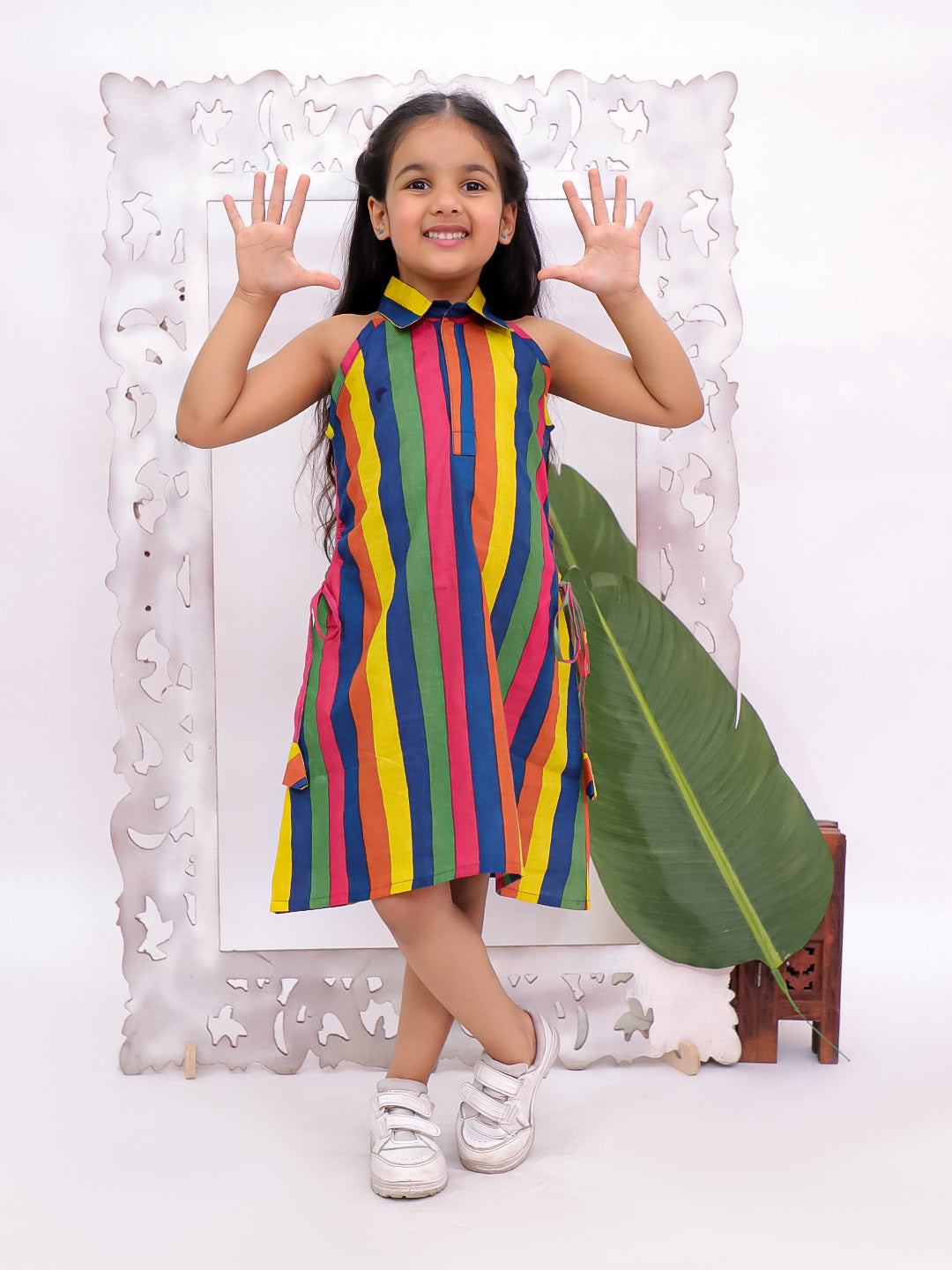 Striped Premium Collared Cotton Dress Multi