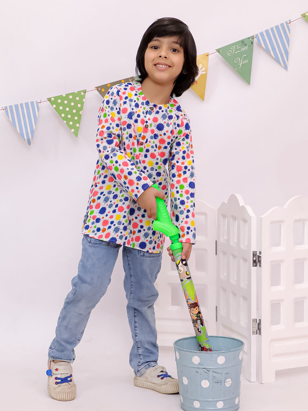 Cotton Polka Dot Printed Unisex Kurta - Orange