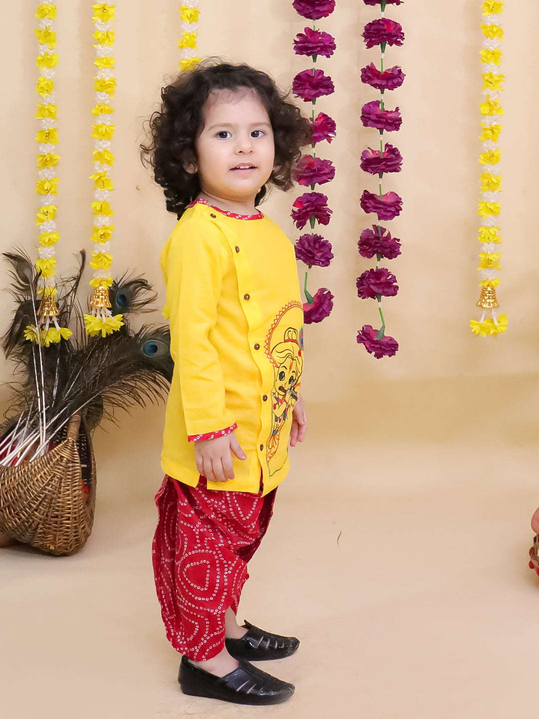 Kid One Nandlala Pure Cotton Embroidered Kurta Dhoti Set For Boys Yellow - Made on Order