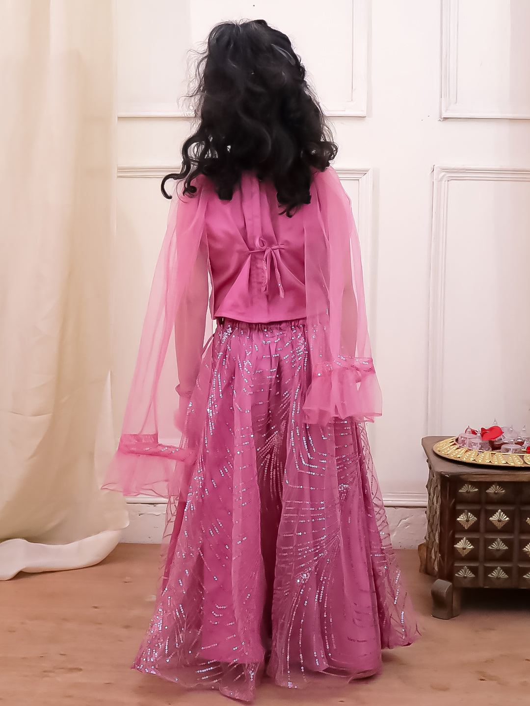 Kid One Starlet Choli with Sequins Net Lehenga and Dupatta Pink