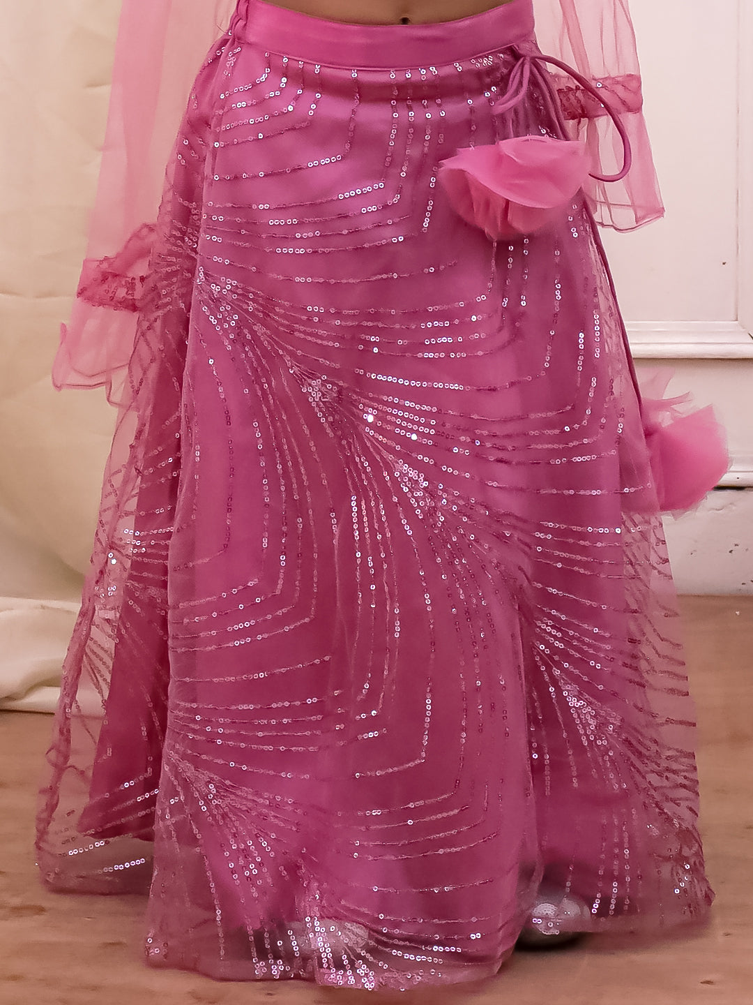 Kid One Starlet Choli with Sequins Net Lehenga and Dupatta Pink