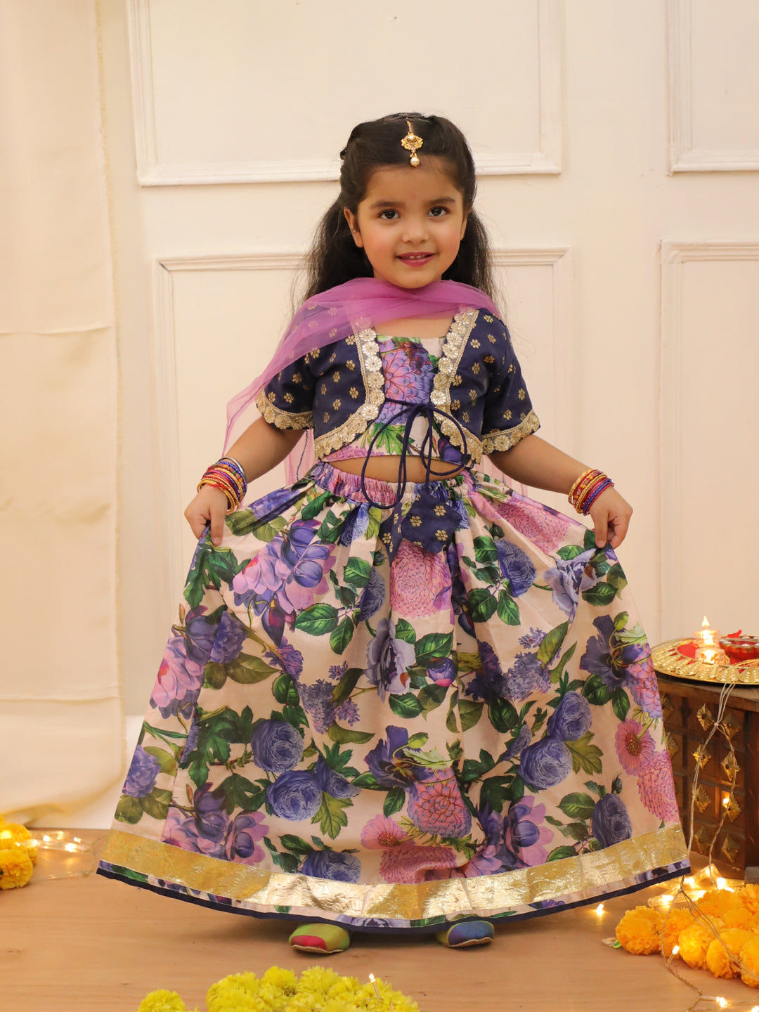 Kid One Lakshmi Rani Lehenga With Dupatta For Girls Navy