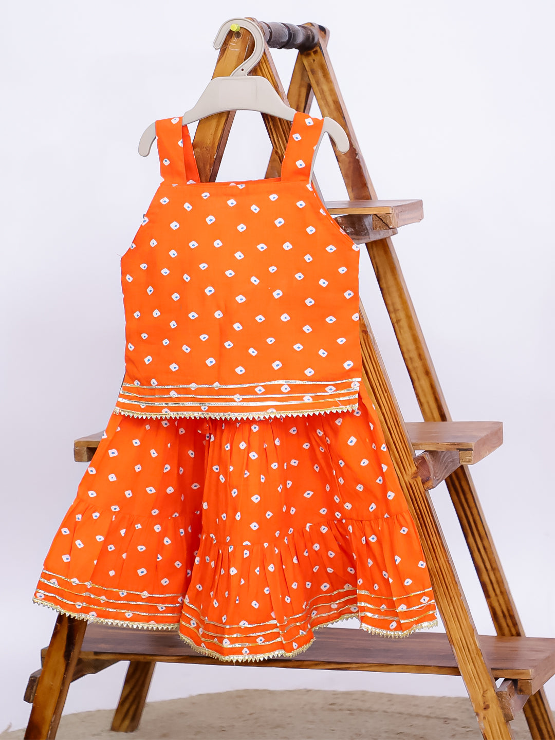 Kid One Pure Cotton Printed Skirt Top For Girls Orange