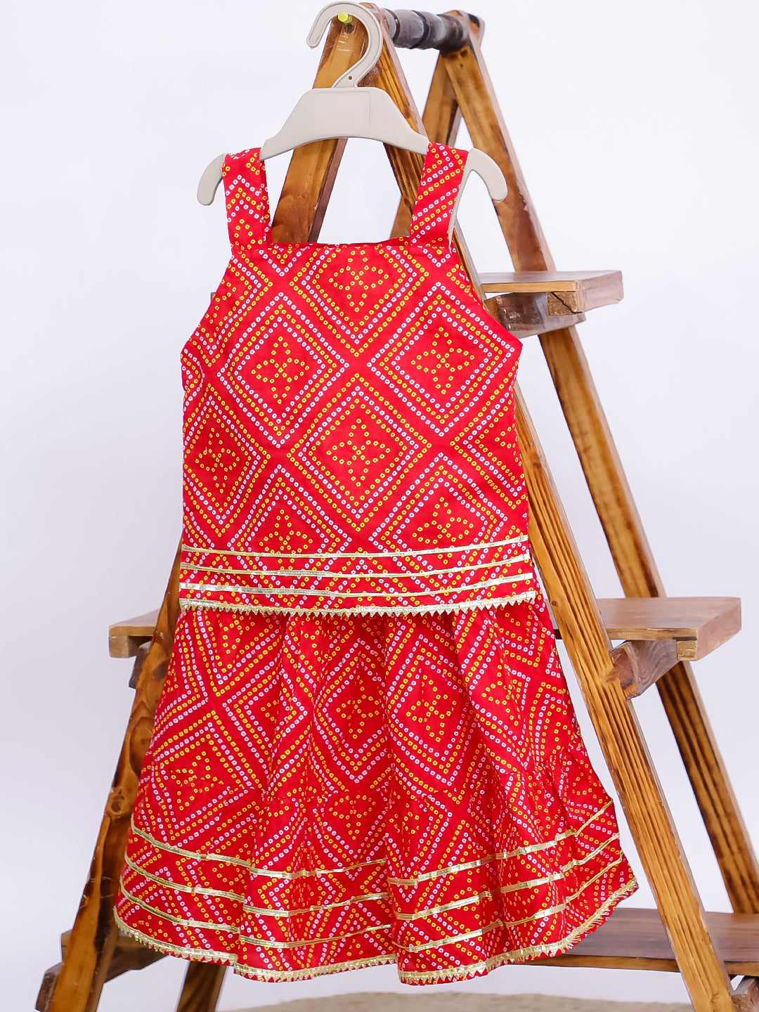 Kid One Pure Cotton Printed Skirt Top For Girls Red