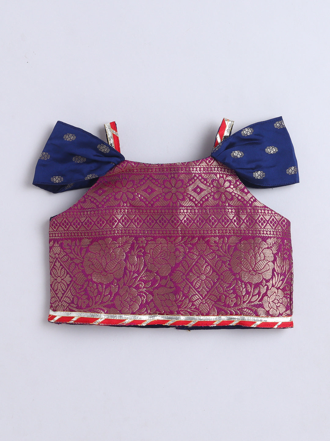 Kid One Jacquard Pattu Pavadai Skirt Top Set For Girls Navy
