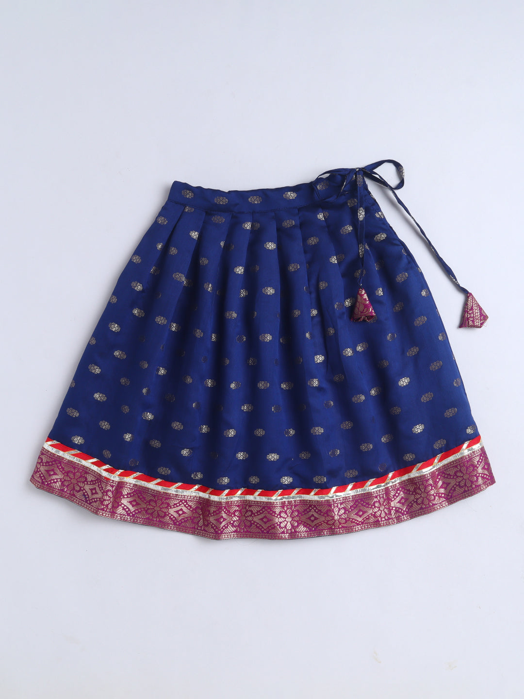 Kid One Jacquard Pattu Pavadai Skirt Top Set For Girls Navy