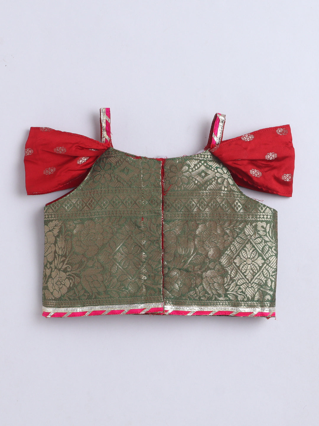 Kid One Jacquard Pattu Pavadai Skirt Top Set For Girls Red