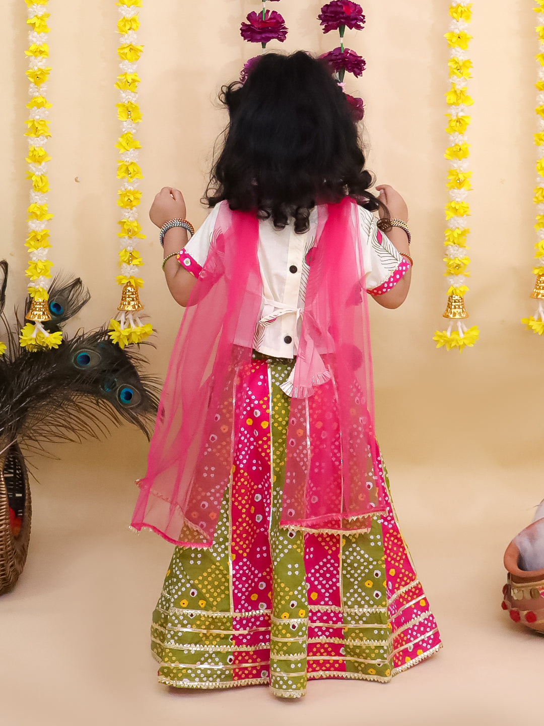 Kid One Radha Pure Cotton Printed Lehenga Choli With Dupatta Set For Girls Pink