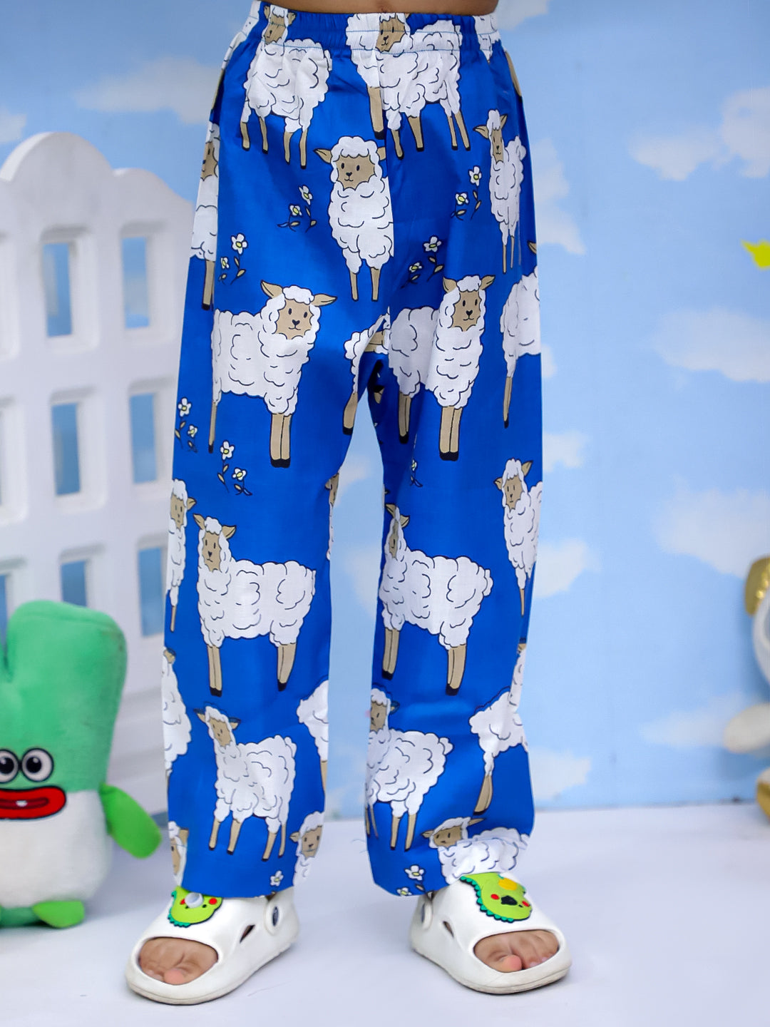 Kid One Little Sheep Print Night Wear For Boys Blue