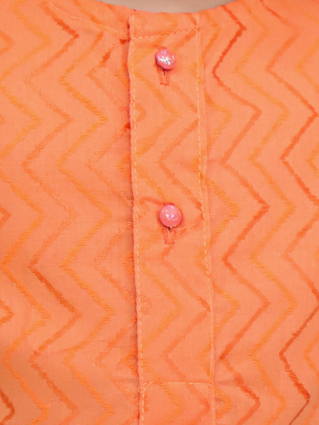 Kid One Full Sleeves Zig Zag Embroidered Cotton Kurta Pyjama Set For Boys Orange