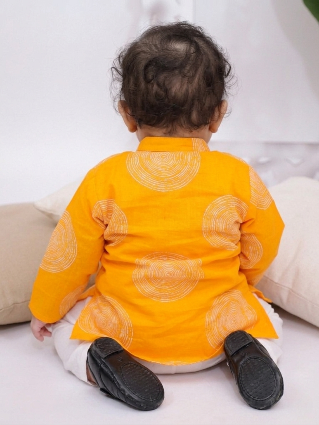 Kid One Infant Full Sleeves Printed Cotton Kurta Pyjama Set For Boys Orange