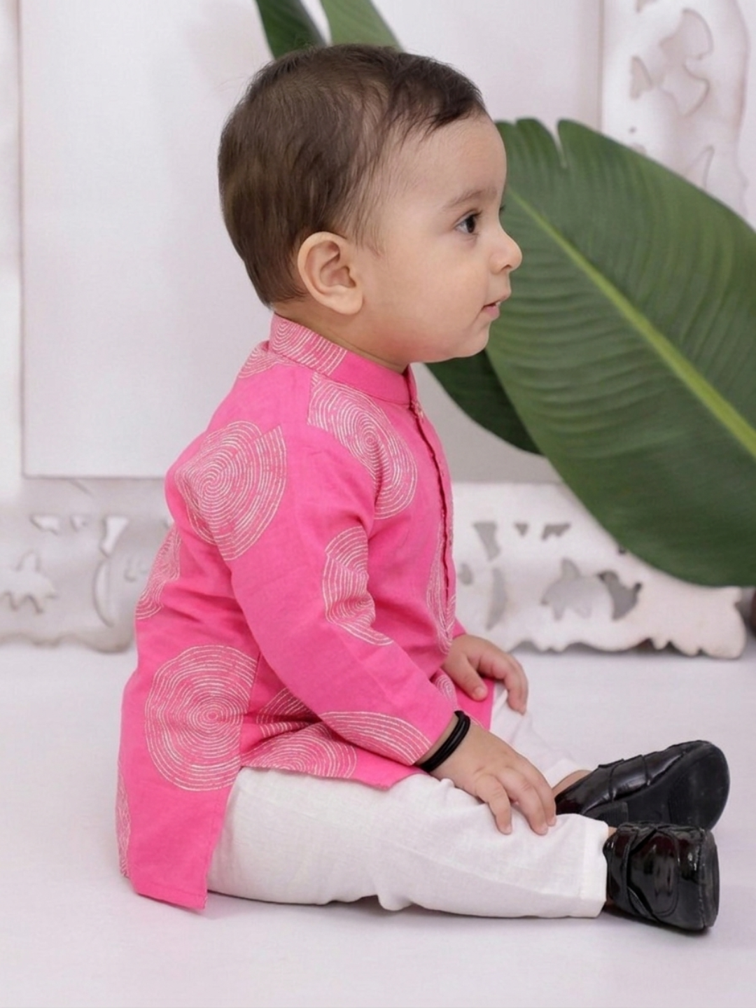 Kid One Infant Full Sleeves Printed Cotton Kurta Pyjama Set For Boys Pink