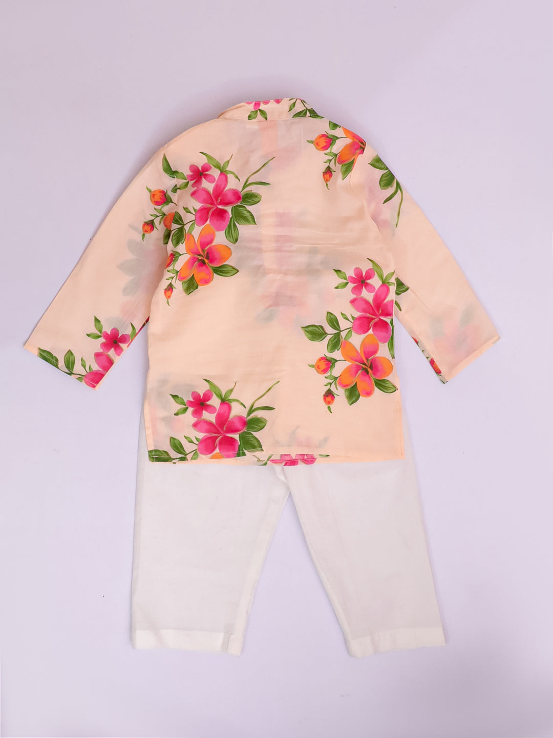 Kid One Infant Full Sleeves Floral Printed Cotton Kurta Pyjama Set For Boys Offwhite