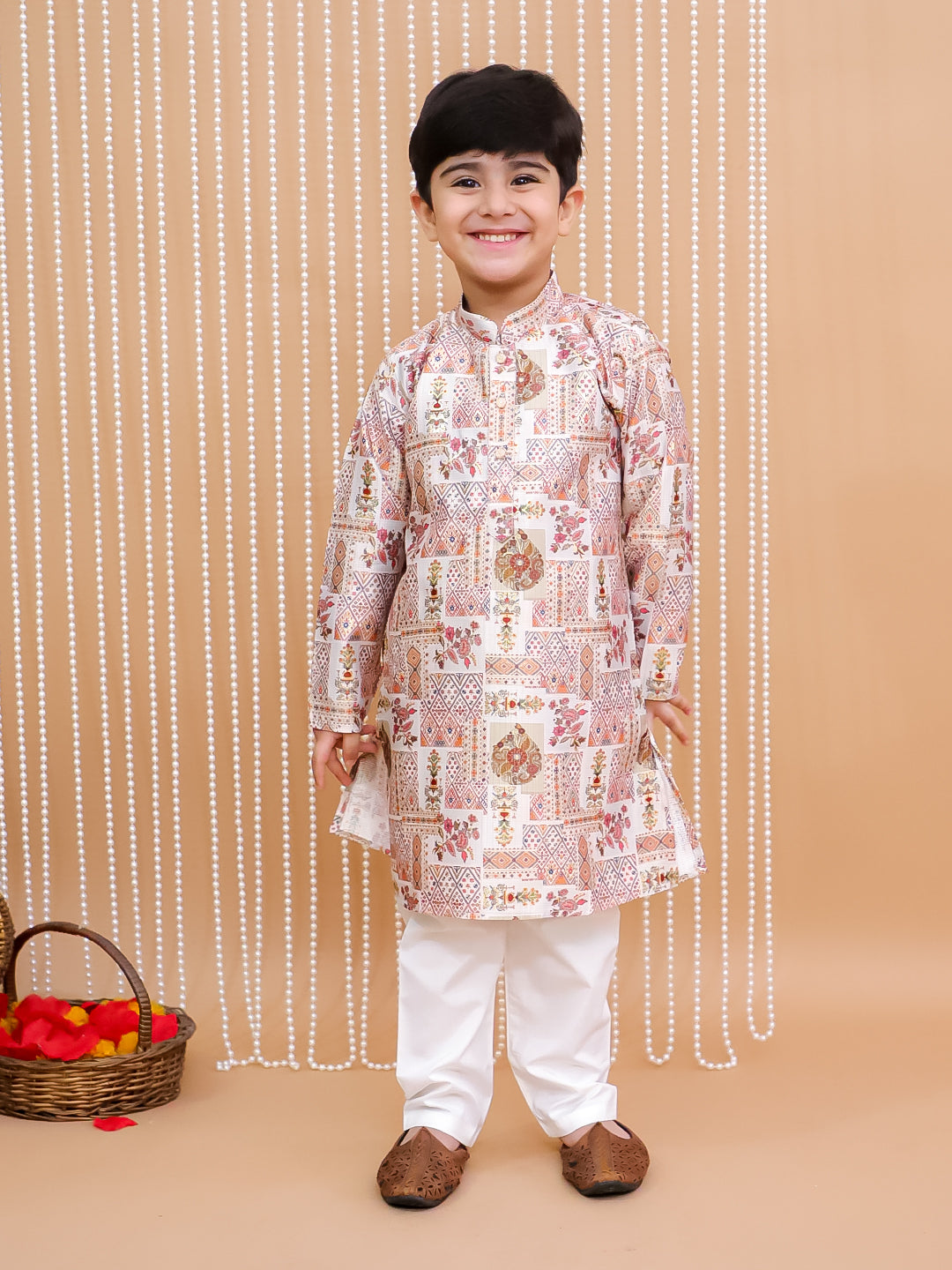 Kid One Foil Printed Kurta Pajama Set For Boys Multi