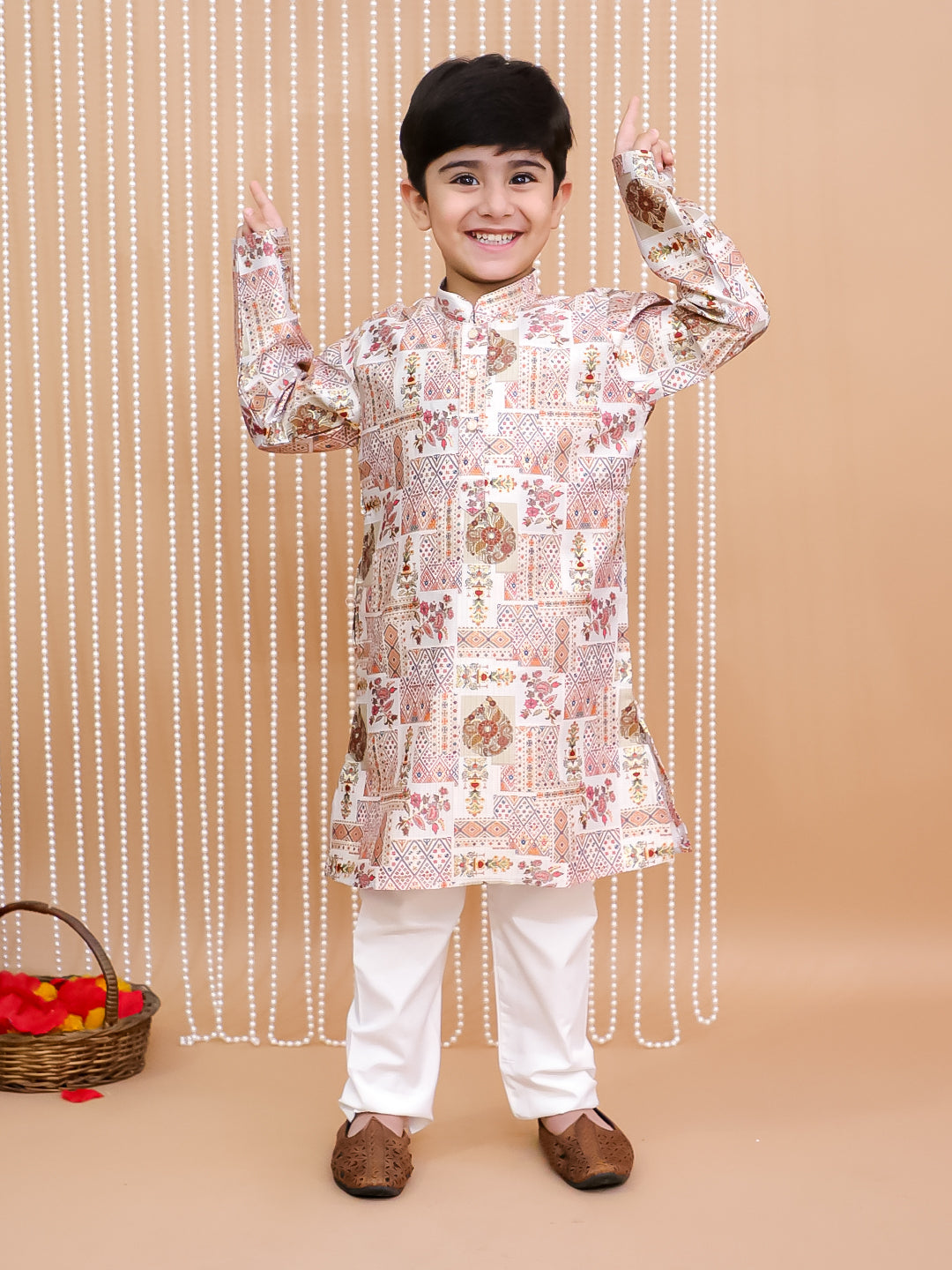 Kid One Foil Printed Kurta Pajama Set For Boys Multi