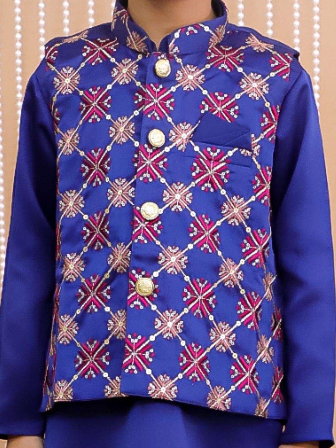 Kid One Kurta Pajama With Embroidered Jacket For Boys Navy