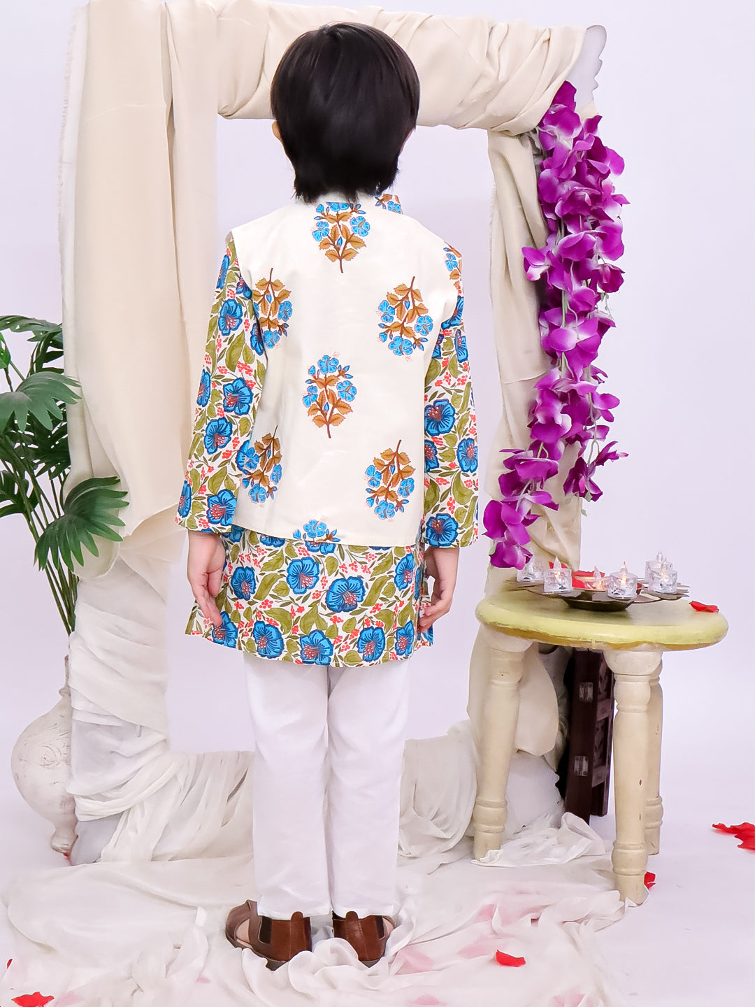 Kid One Floral Printed Kurti Salwar And Dupatta Set With Printed Kurta Pyjama And Jacket Set - Blue