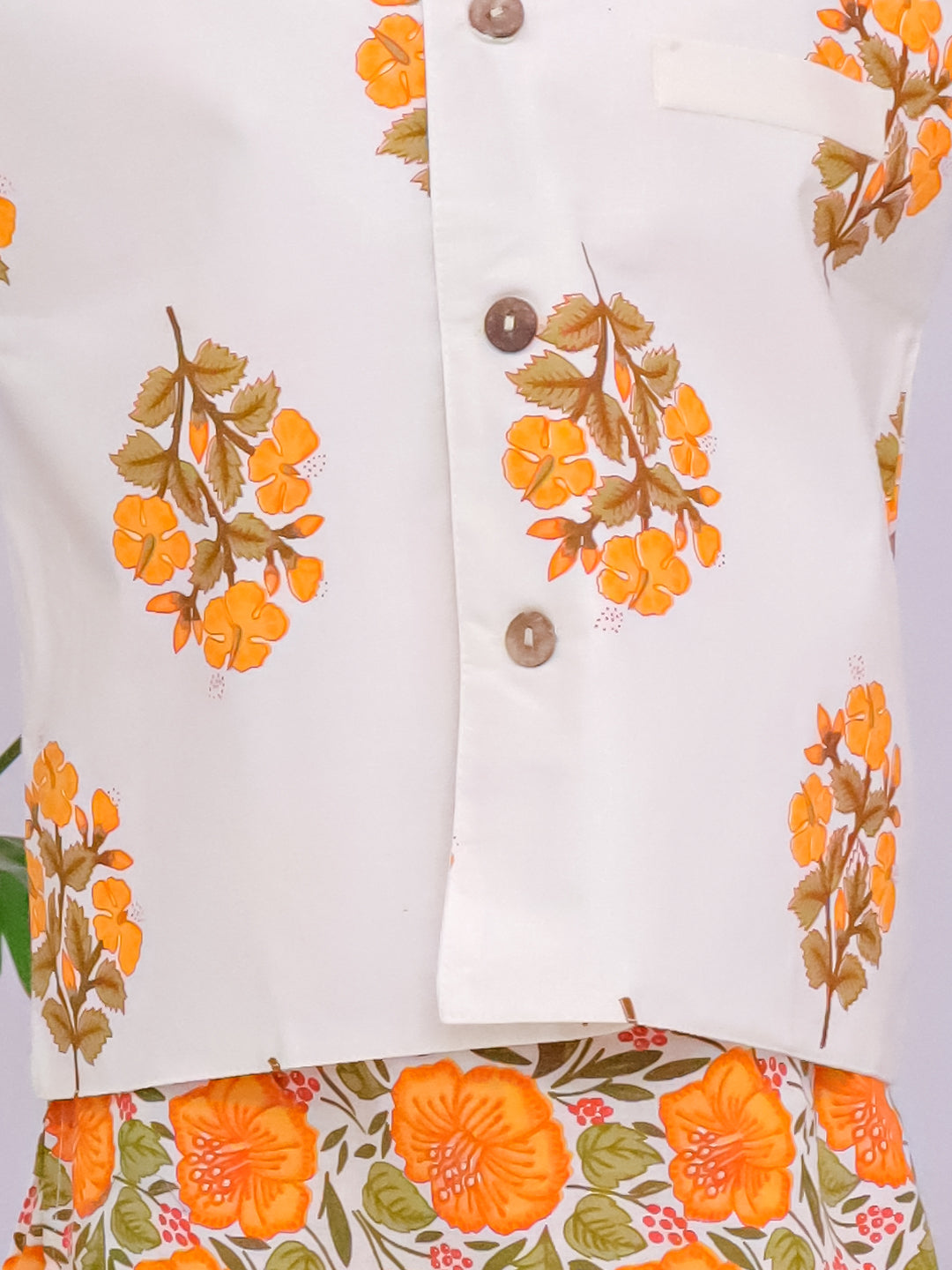 Kid One Floral Printed Kurti Salwar And Dupatta Set With Printed Kurta Pyjama And Jacket Set - Orange