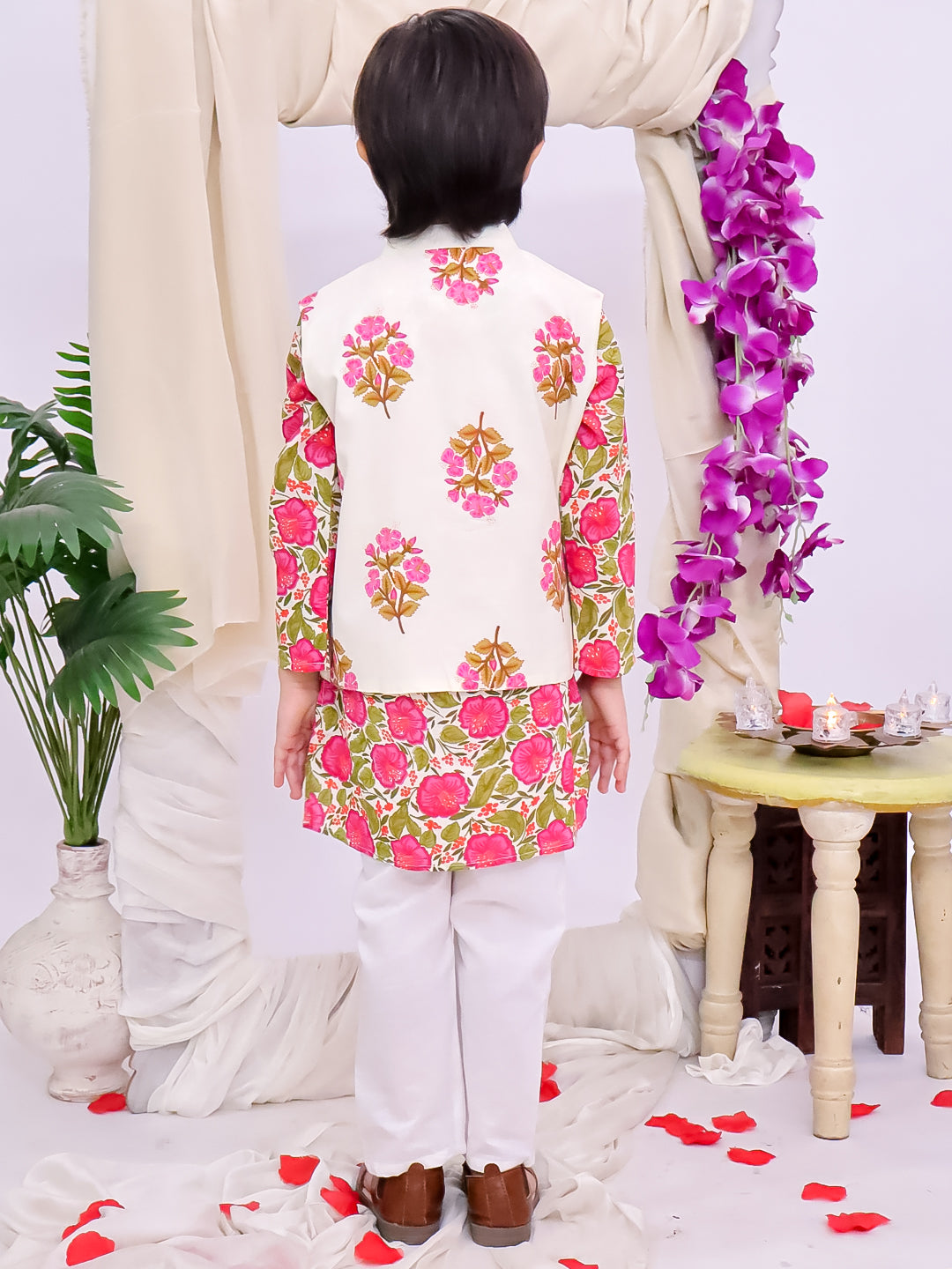 Kid One Floral Printed Kurti Salwar And Dupatta Set With Printed Kurta Pyjama And Jacket Set - Pink