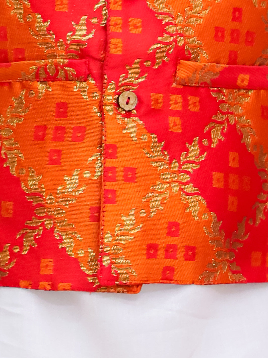 Kid One Bandhani Bundi Jacket With Kurta Pyjama Set For Boys Orange
