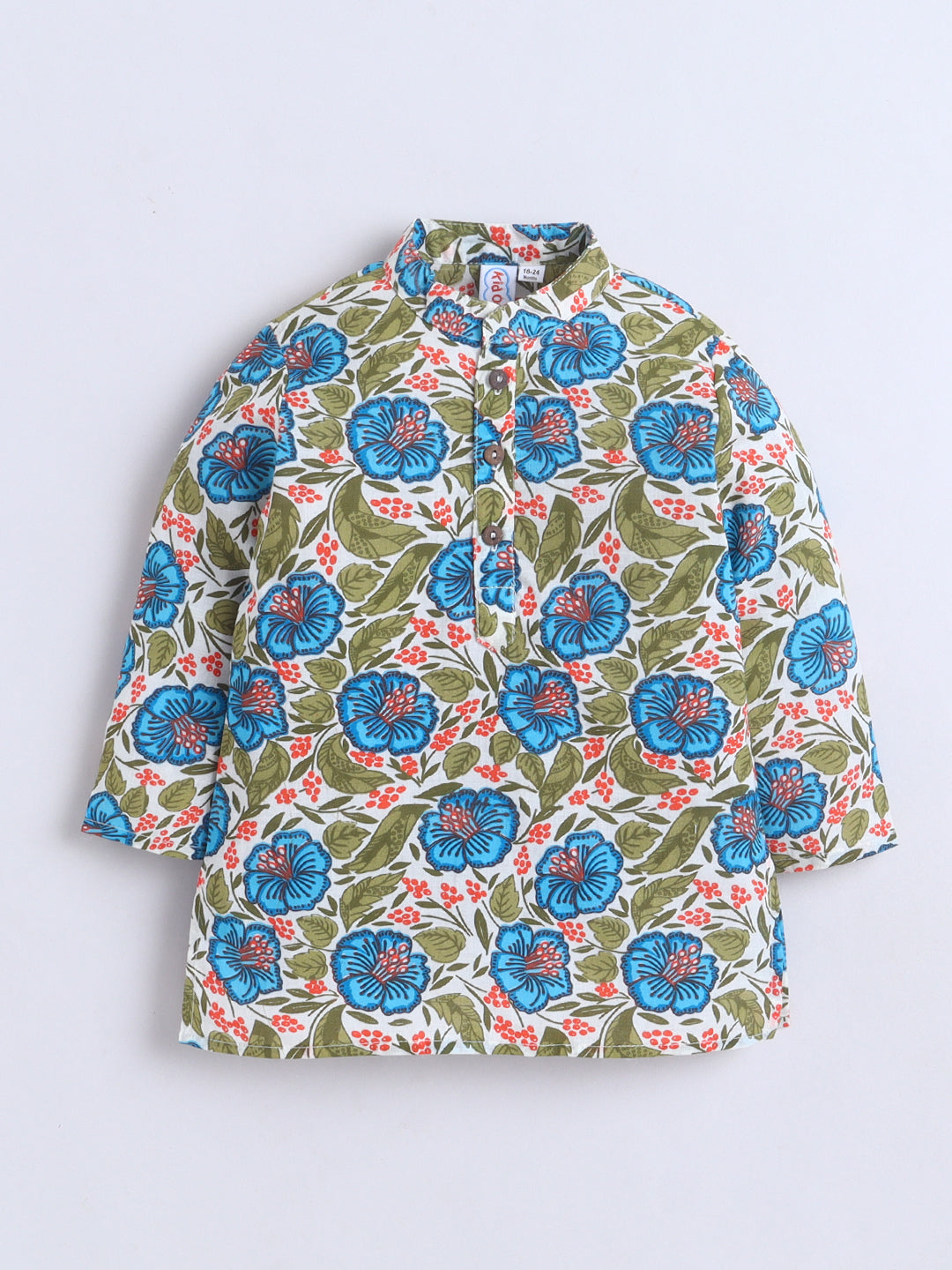 Kid One Infants Phool Bahar Pure Cotton Kurta Pajama With Jacket Set For Boys Blue