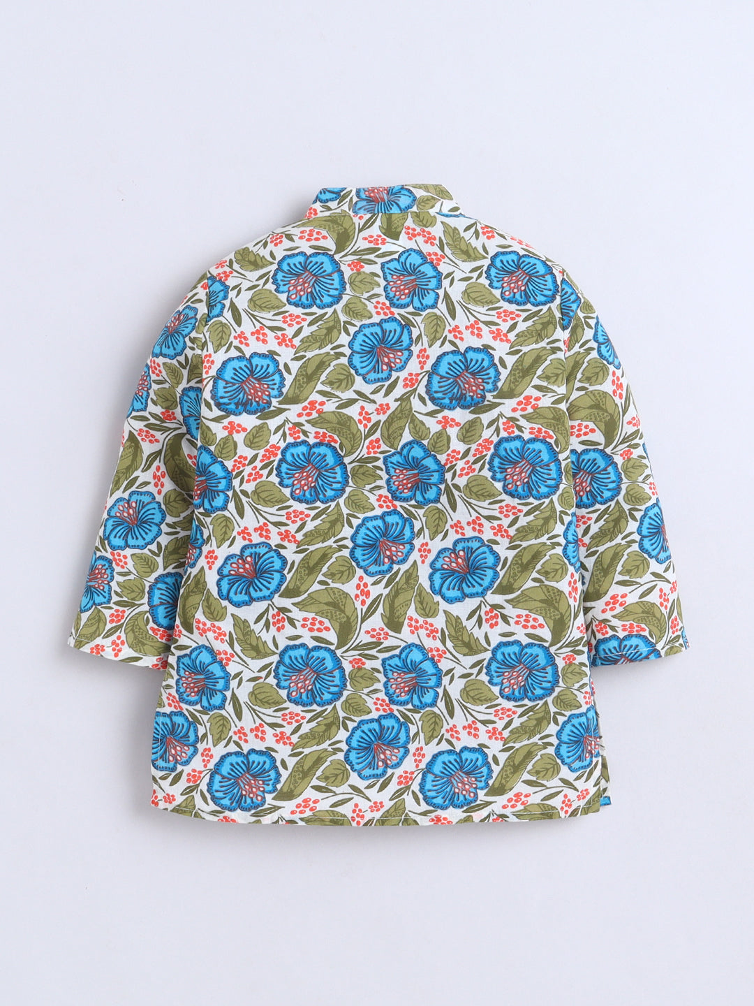 Kid One Infants Phool Bahar Pure Cotton Kurta Pajama With Jacket Set For Boys Blue