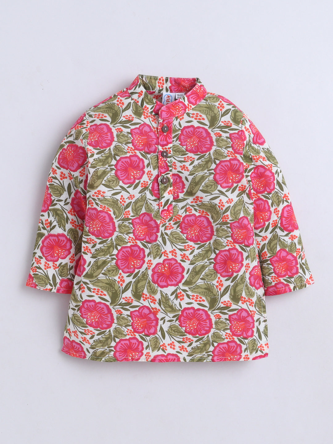 Kid One Infants Phool Bahar Pure Cotton Kurta Pajama With Jacket Set For Boys Pink