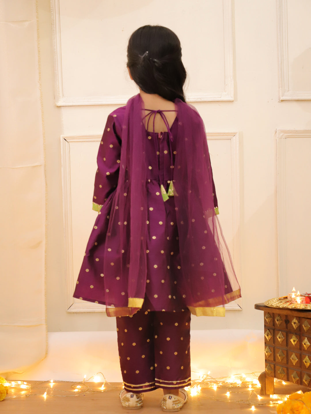 Kid One Chanda Buti Anarkali Pant With Dupatta For Girls Purple